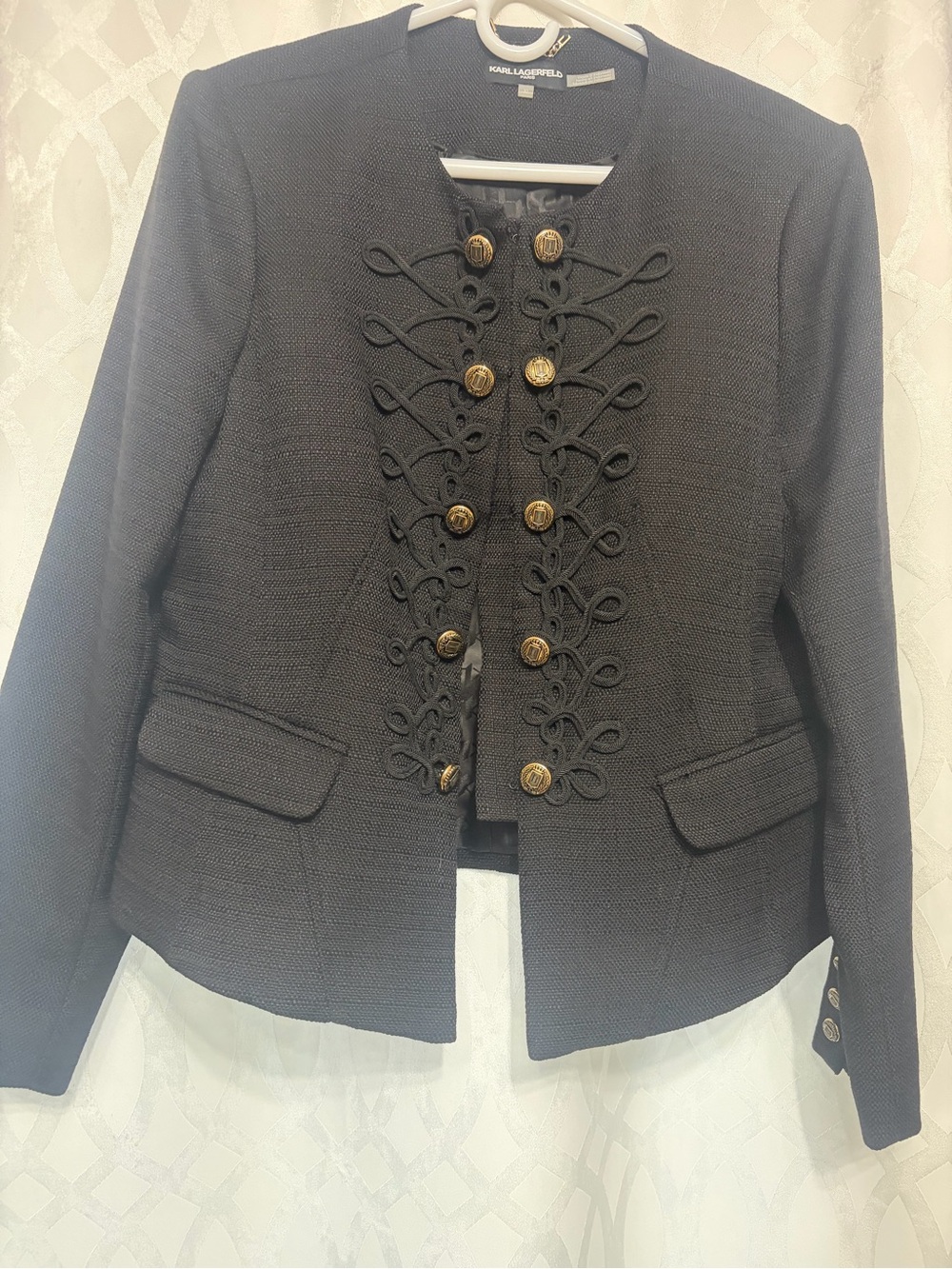Karl Lagerfeld Black Military-Style Embellished Blazer